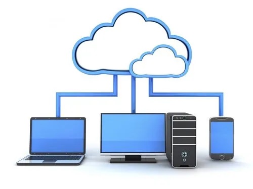 Depiction of cloud computing technology with computers and mobile devices