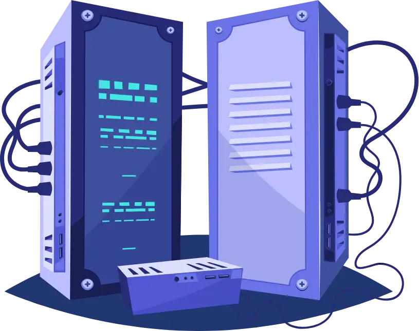 Illustration of two connected server racks symbolizing data infrastructure and server reliability