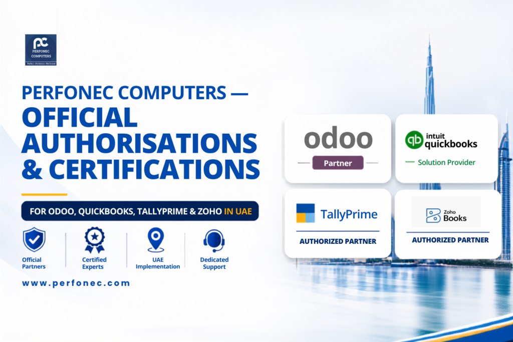 Perfonec Computers — Official Authorisations and Certifications for Odoo, QuickBooks, TallyPrime and Zoho in UAE