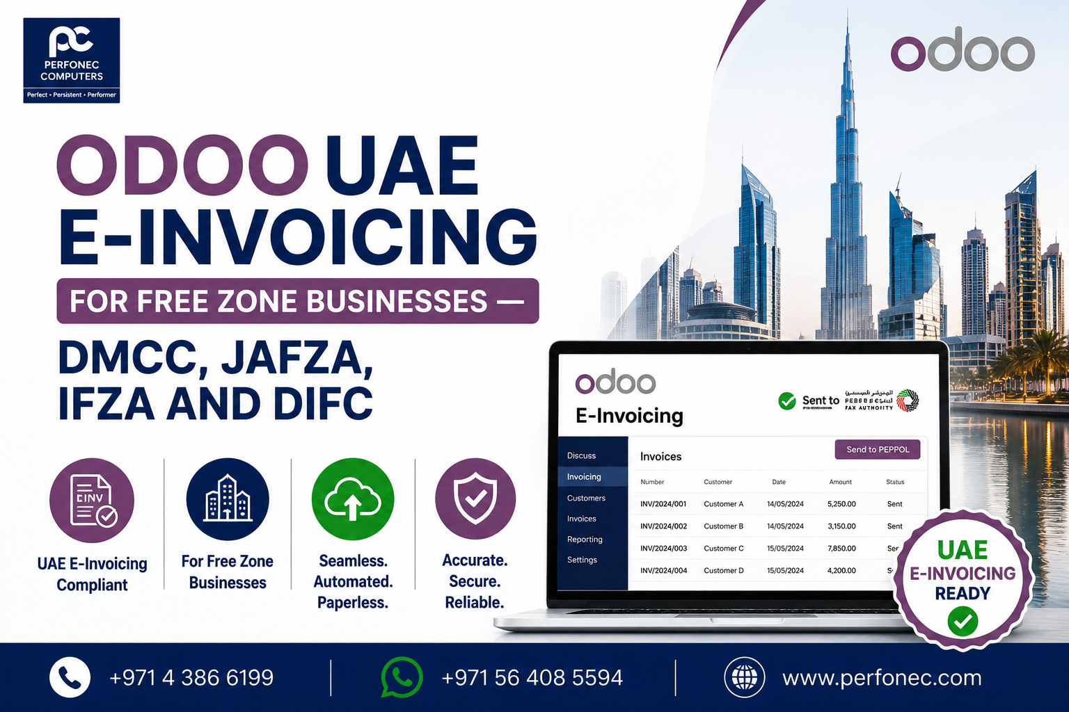 Odoo UAE E-Invoicing for Free Zone Businesses — DMCC, JAFZA, IFZA and DIFC